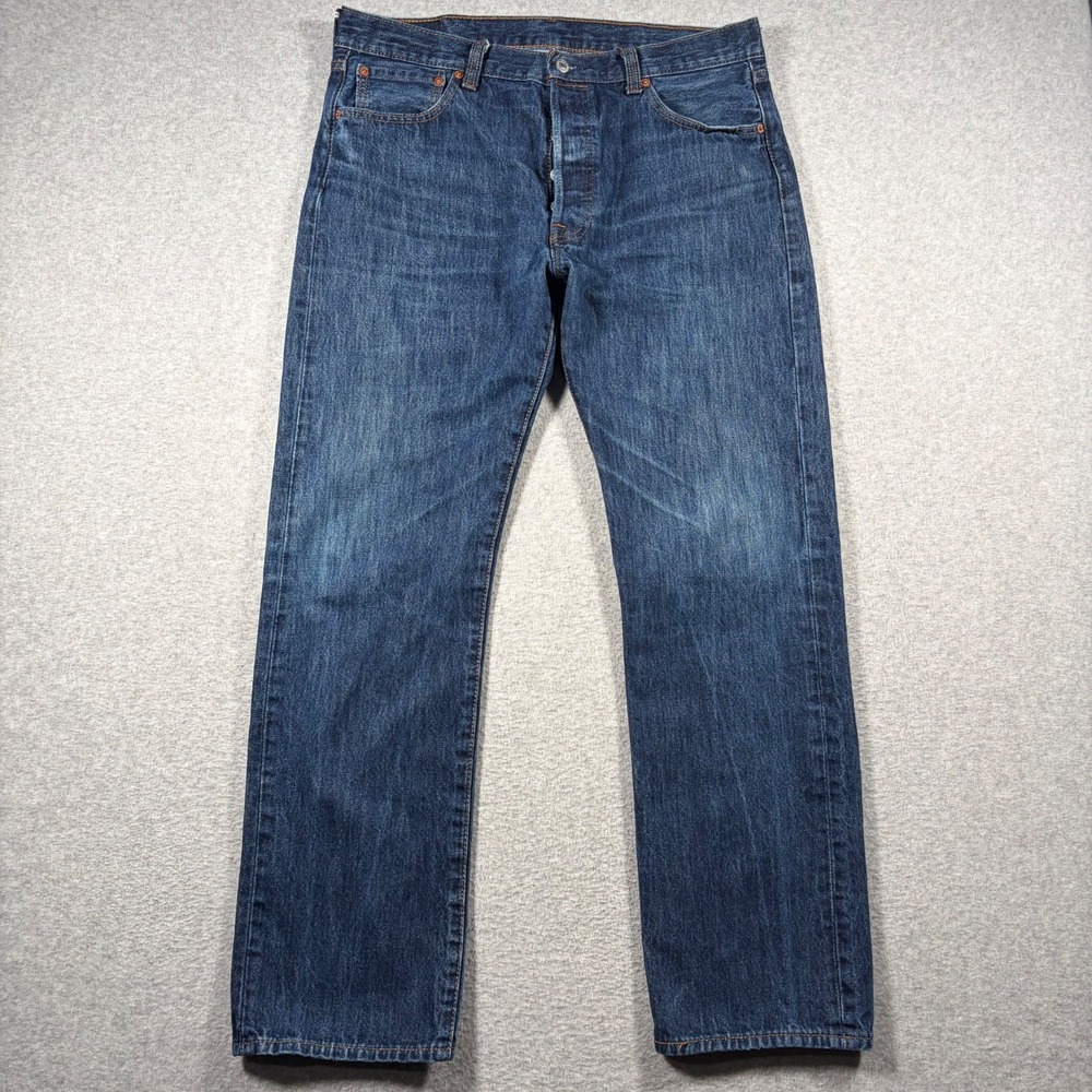 Levis 501 Original Fit Jeans Mens 35x32 (Fits 36x31) Blue Denim Button Fly